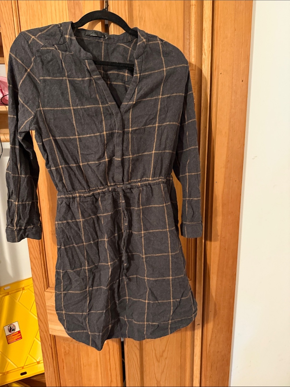 Prana Charcoal Windowpane Drawstring Mini Dress